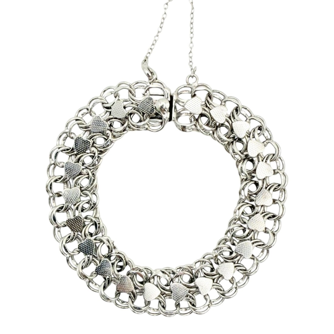 Sterling Wide Heart Link Charm Bracelet 18.6g: Sterling Wide Heart Link Charm Bracelet 18.6g