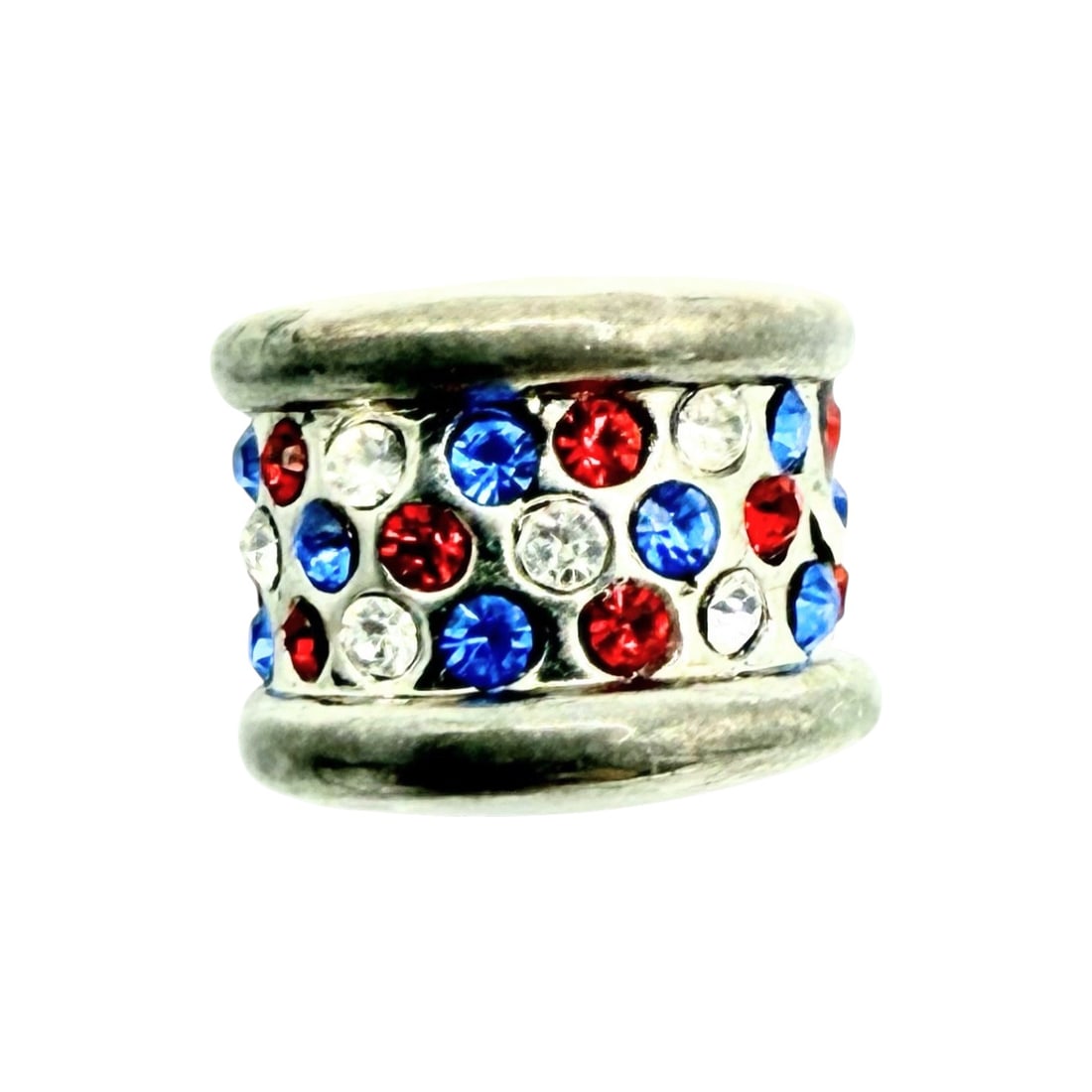 Sterling Red White Blue Glass Charm 4.9g: Sterling Red white Blue Glass Charm 4.9g