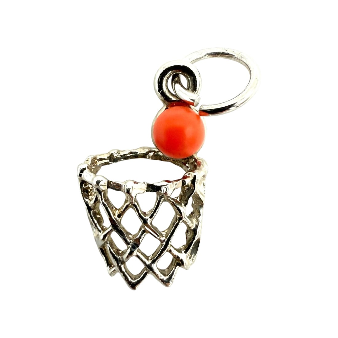 Sterling Basketball And Net With Orange Enamel Basketball Charm .9g: Sterling Basketball and net with Orange enamel Basketball Charm .9g