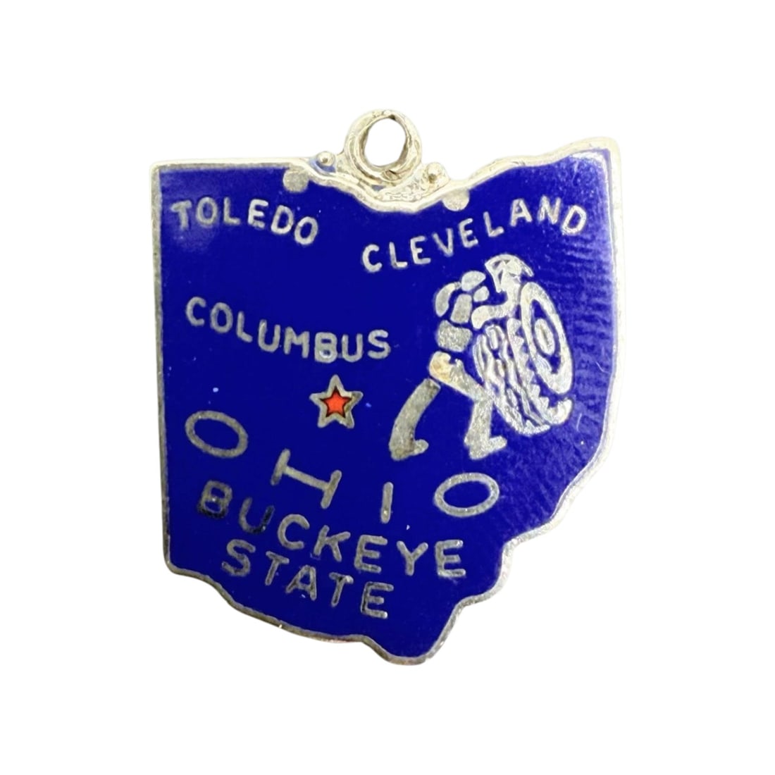 Sterling Blue Enamel State Of Ohio Charm 2.1g: Sterling Blue Enamel Toledo Cleveland Columbus Buckeye Gate of Ohio Charm 2.1g