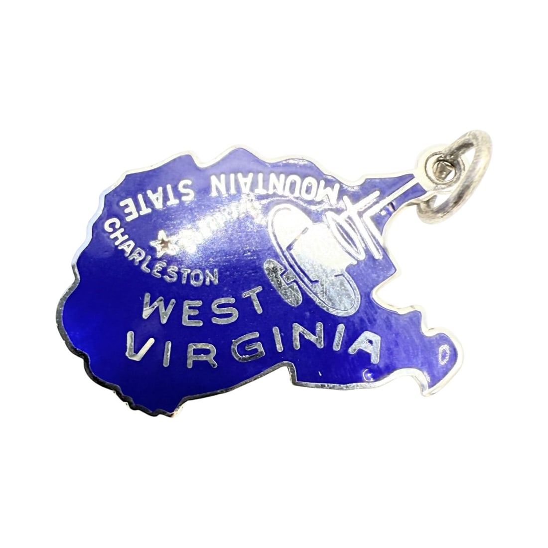 Sterling Blue Enamel West Virginia State Charm 1.8g: Sterling Blue Enamel Mountain State Charlestown West Virginia Charm 1.8g