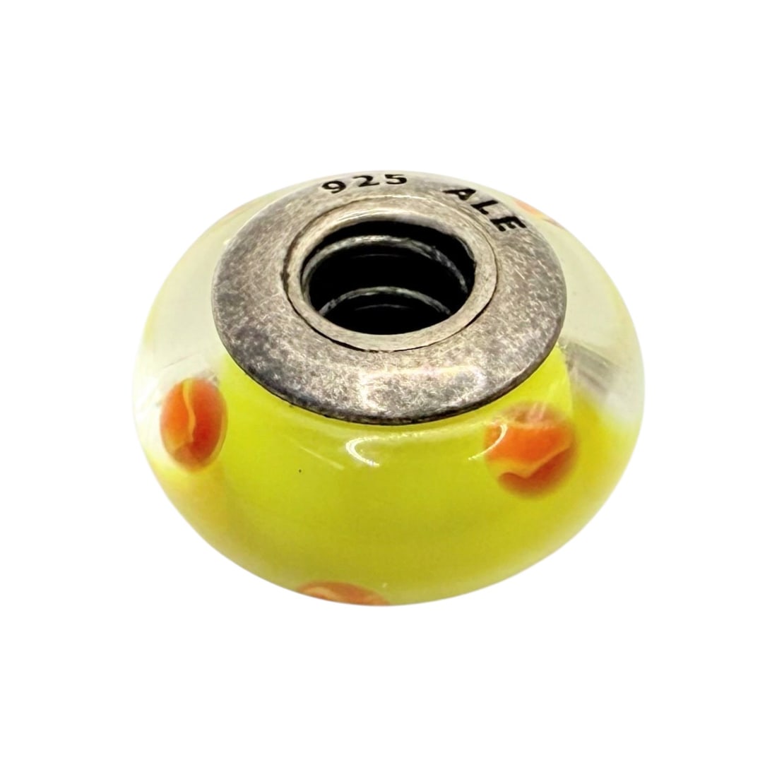 Pandora Sterling Yellow Orange Polka Dot Glass Bead Charm 3.4g: Pandora 925 Sterling Yellow Orange Polka dot glass bead charm 3.4g