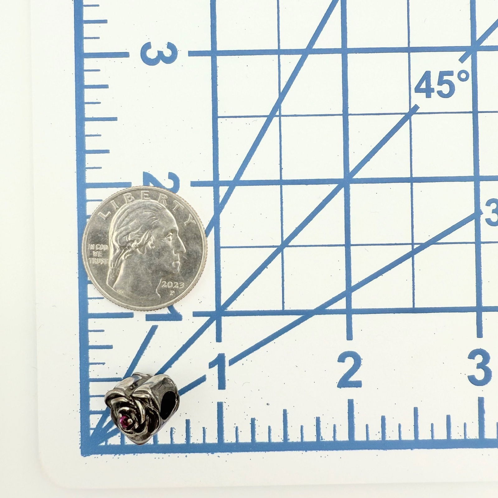 Sterling Ruby Rose Bead Charm 3.2g - 2