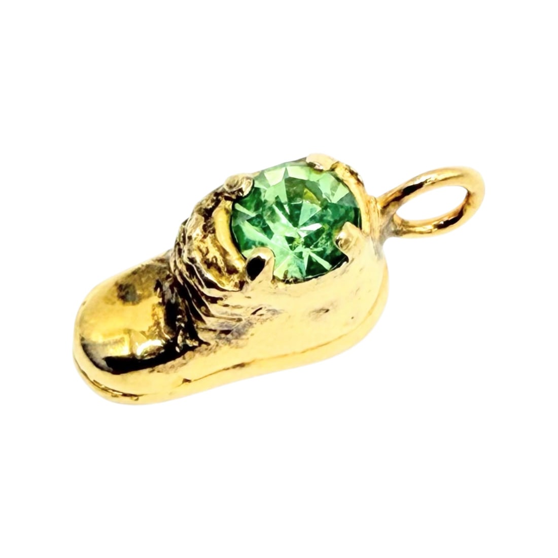 Sterling Gold Over Green Rhinestone Shoe Charm 3.2g: 925 Sterling Gold over Green Rhinestone Shoe Charm 3.2g
