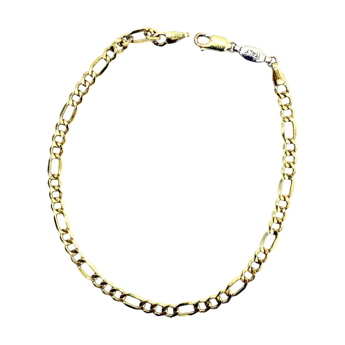 Italy 925 Sterling 2/25 14k Gold And Silver Tone Diamond Cut Figaro Link Chain Bracelet 6.3g (1 of 4)