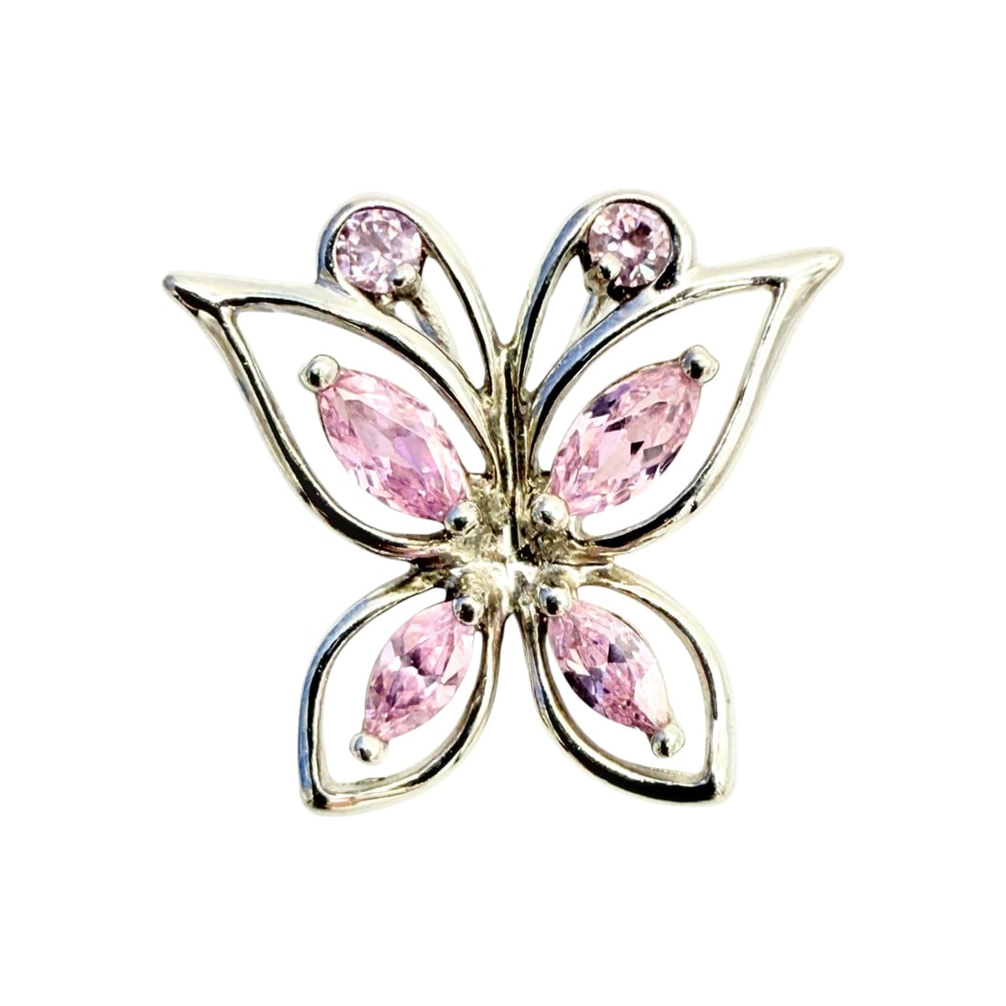 Sterling Pink Cubic Zirconia Butterfly Pendant 2.2g (1 of 3)