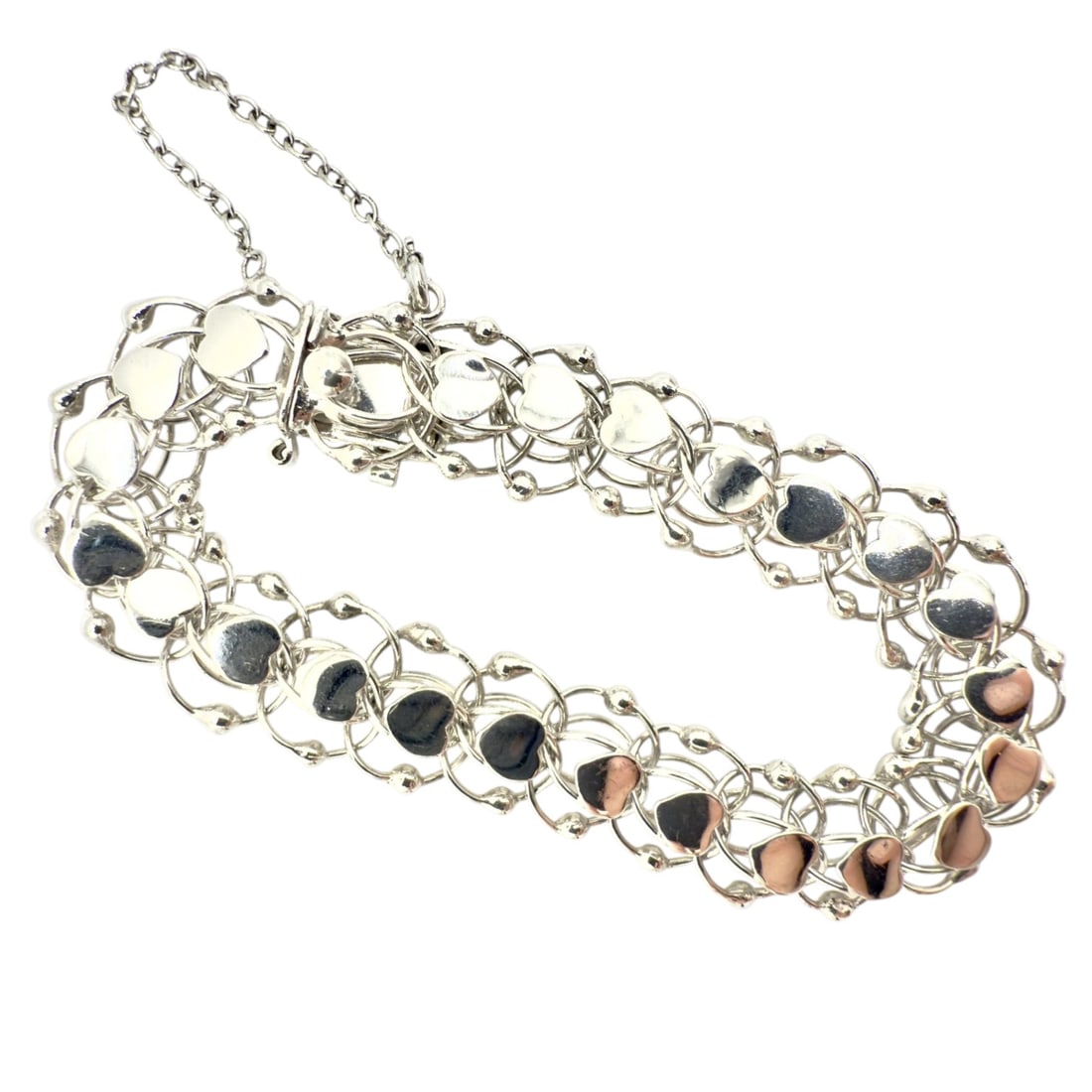 Sterling Heart Link Charm Bracelet 17.9g (1 of 3)