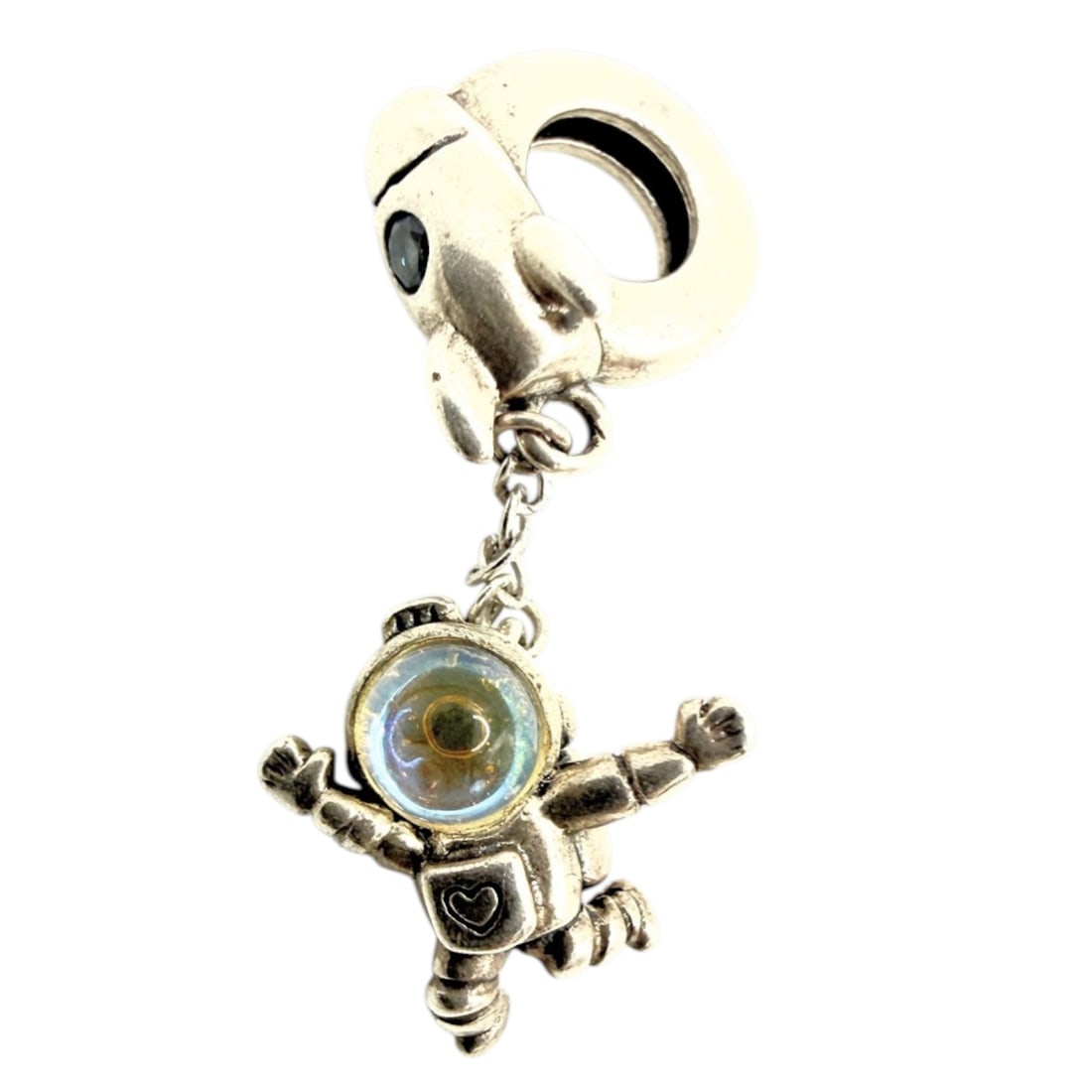 925 Sterling Rhinestone Blue Spinel Astronaut Dangle Charm 2g: Sterling Rhinestone and Blue Spinel Astronaut Dangle Charm 2g