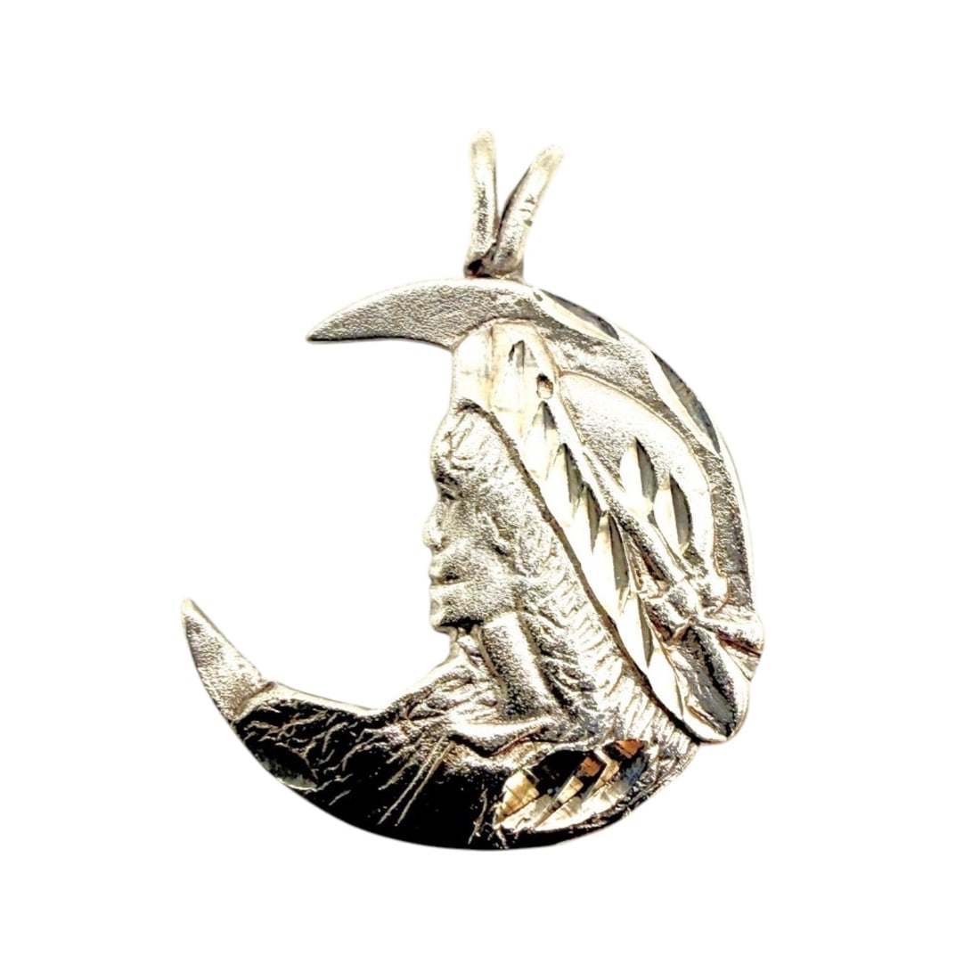 SU Sterling Native American Silver Liberty Head Moon Pendant 1.9g (1 of 3)