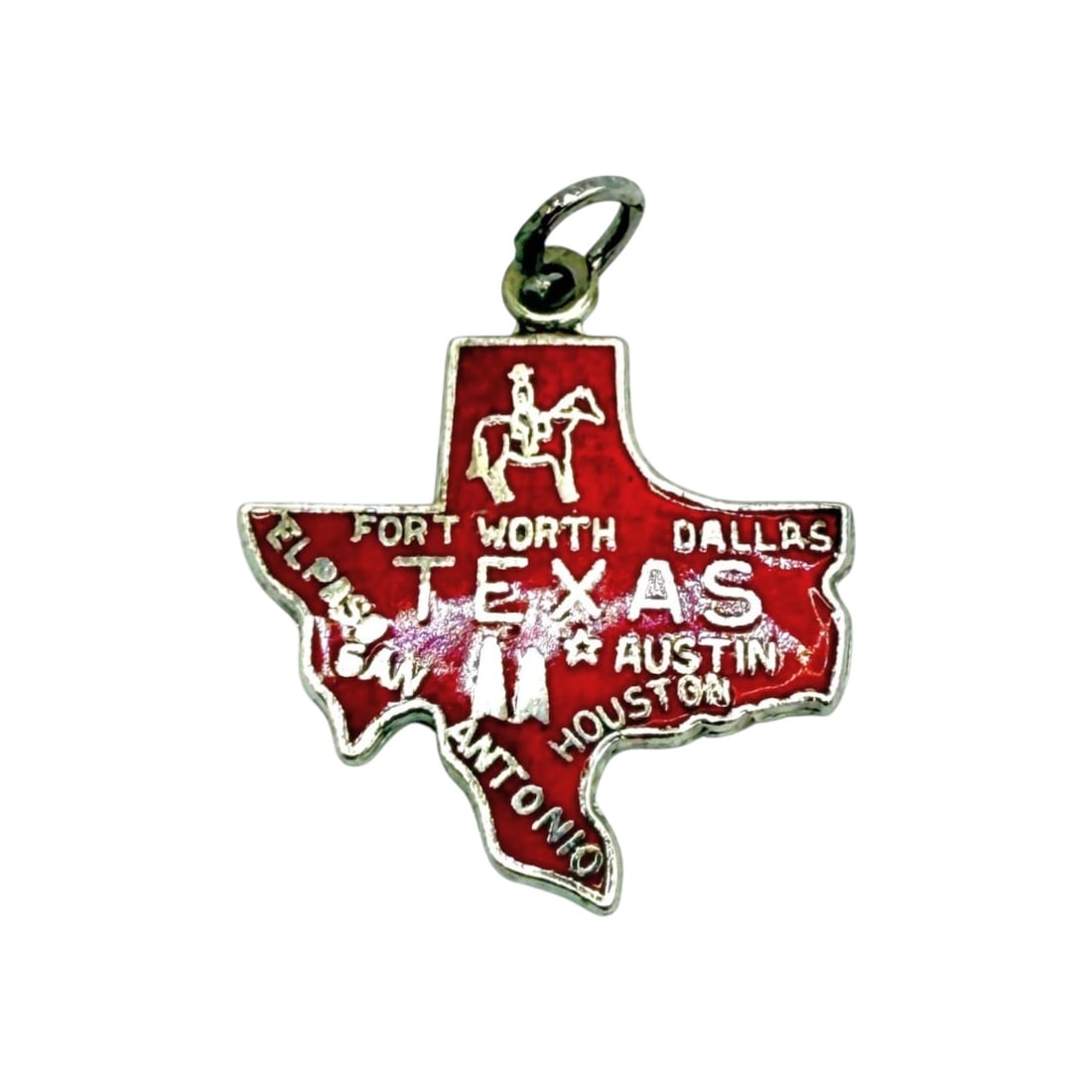 Sterling Enamel Texas State Charm 1.9g: Sterling Red Enamel Texas Fort Worth Dallas El Paso San Antonio Houston Austin Gate Charm 1.9g