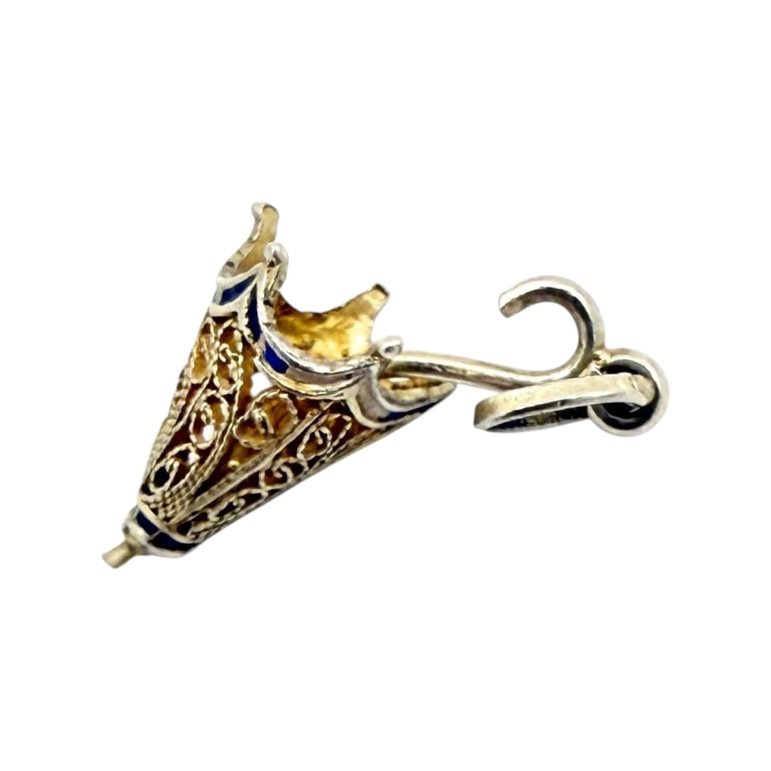 Gold Over Sterling Enamel Tussie Mussie Umbrella Charm .8g: Gold Over Sterling Blue Enamel Tussie Mussie Umbrella Charm .8g