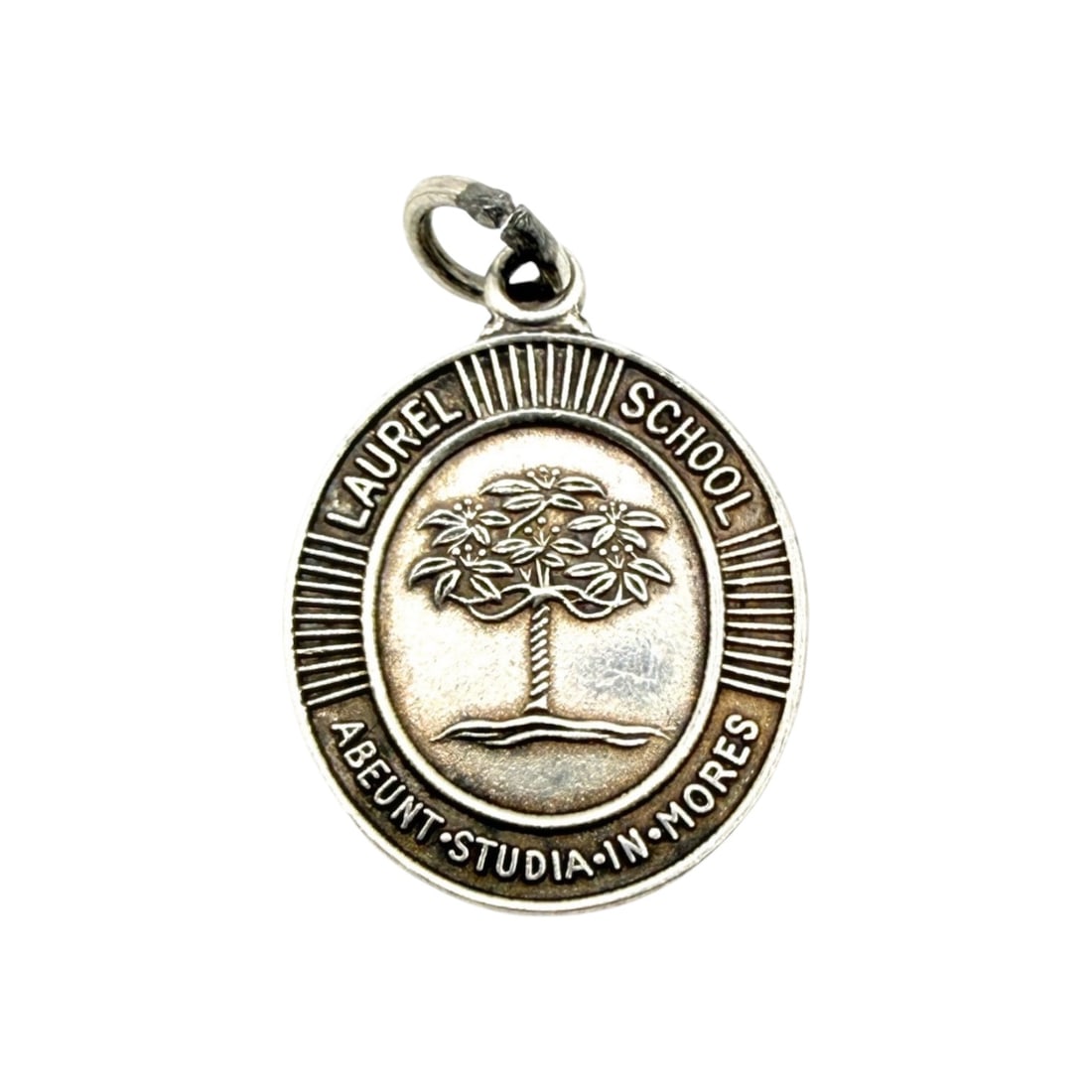 Sterling 'Abuent Studia In Mores' Tree Charm 2.3g: Sterling Laurel School Motto 'Abuent Studia In Mores' Tree Charm 2.3g, translates to "Studies pass on into morals" or "Education builds character"