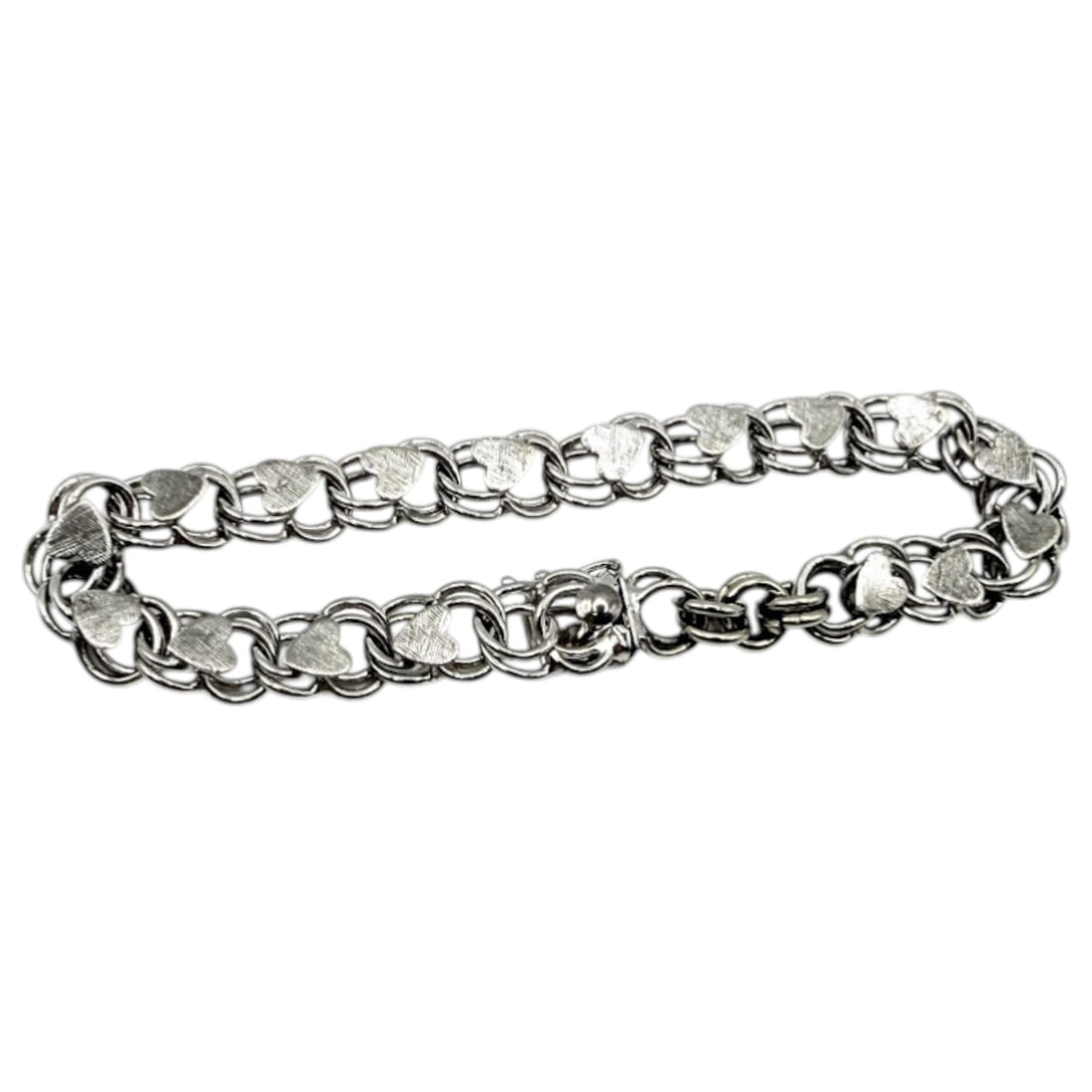 Elco Sterling Hearts Double Curb Charm Bracelet 18g (1 of 4)