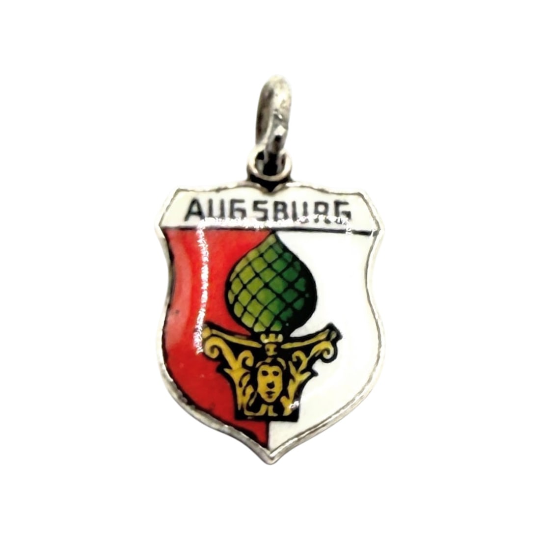 KFK Sterling Enamel Augsburg Travel Shield Charm 1.3g: KFK Sterling Red white Green Yellow Enamel Augsburg Travel Shield Charm 1.3g