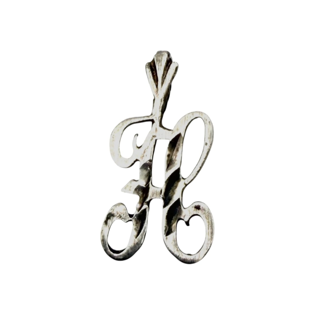 Sterling H Script Monogram Charm Pendant .8g (1 of 3)