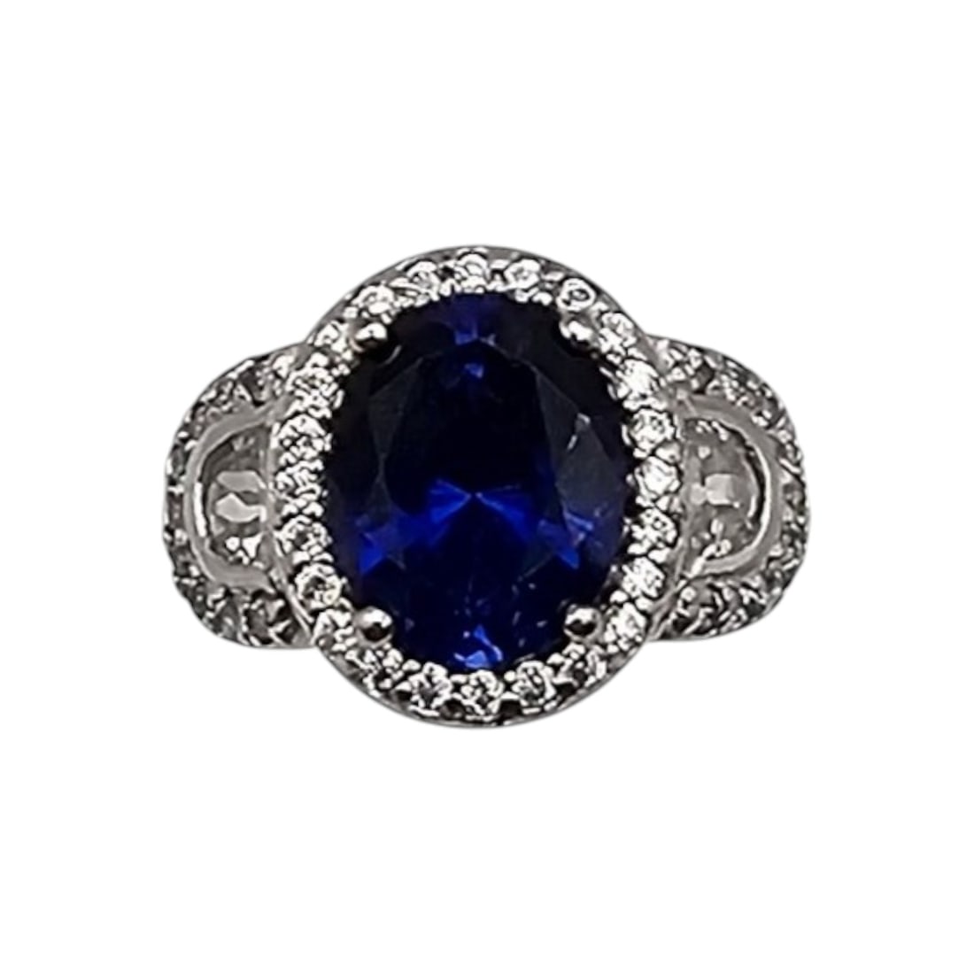 Sterling Silver CZ Sapphire Cocktail Ring Size 7.5, 5.1g (1 of 5)