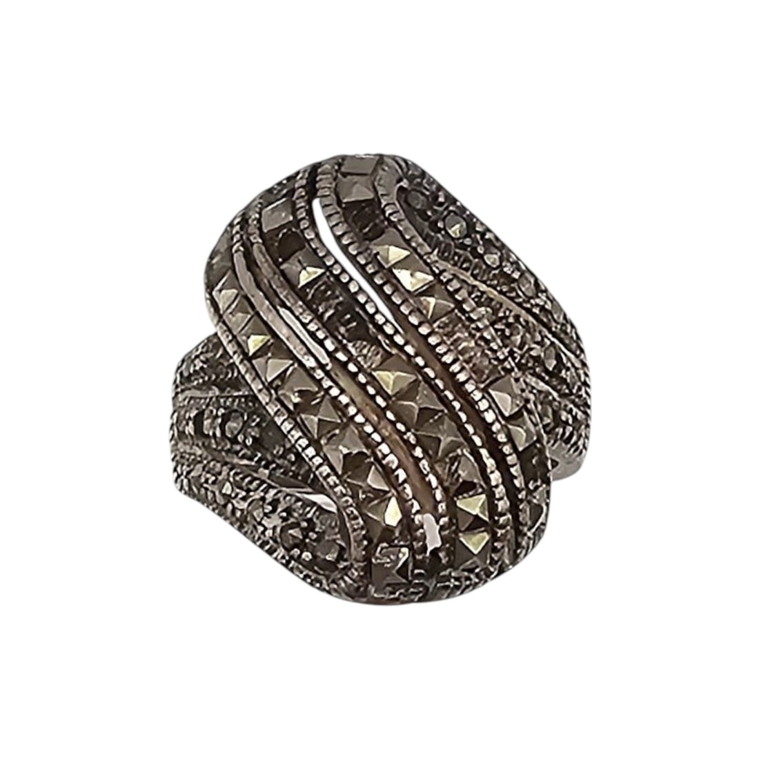 Sterling Silver Marcasite Cocktail Ring Size 6.5, 7.8g: Marcasite Sterling Silver cocktail Ring Size 6.5 7.8 g as is