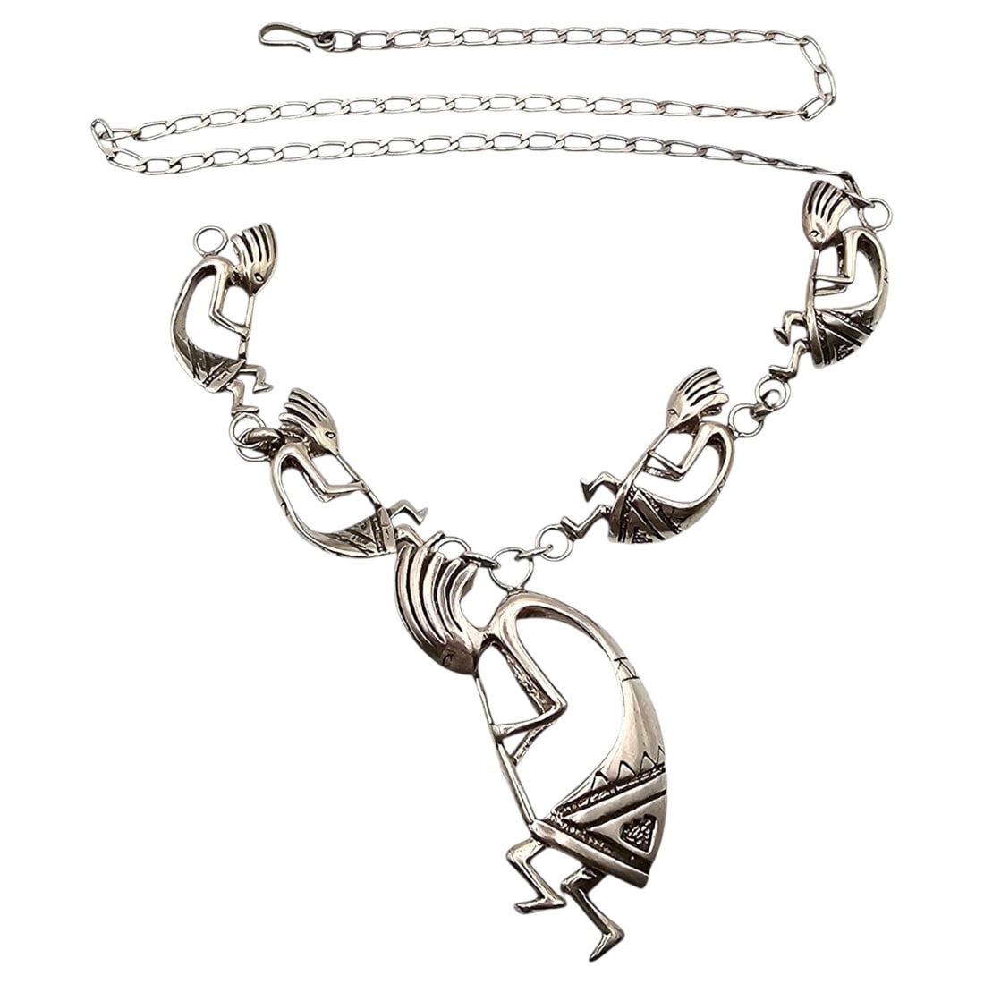 Signed Navajo Sterling Silver Kokopelli Necklace 60.5g: Signed Navajo Sterling silver Kokopelli necklace 60.5 g