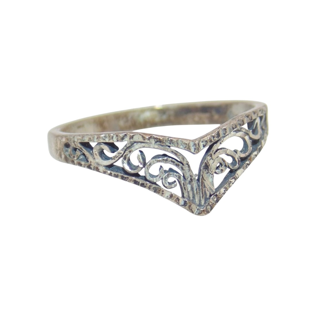 Sterling V Scroll Designs Ring Size 6.75 1.3g (1 of 3)