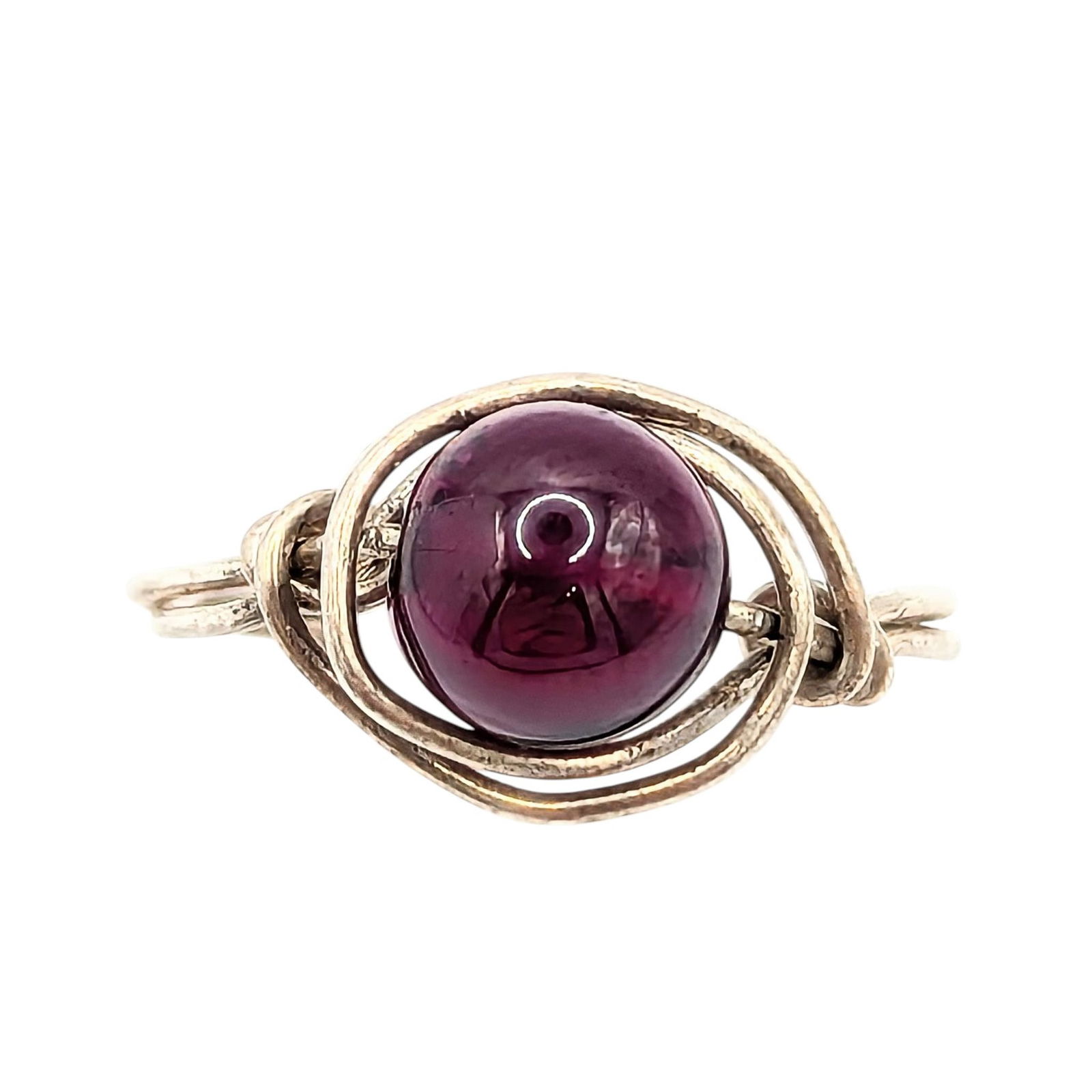 Sterling Garnet Wire Wrap Bead Ring Size 3.5, 1.1g: Sterling wire wrap deep red bead ring Sz. 3.5 1.1g