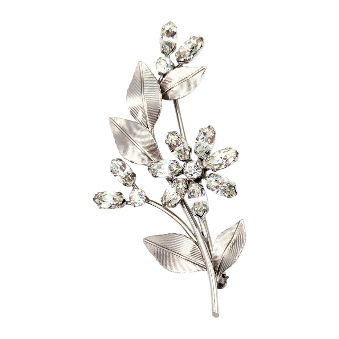 Sterling Flower/leaf Brooch Rhinestones 4.7g: Sterling flower/leaf brooch rhinestones 4.7g