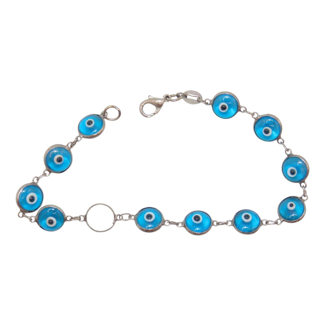Sterling Blue Glass Beads That Look Like Eyes Bracelet 4.9g: Sterling Blue Glass beads that look like eyes Bracelet 4.9g