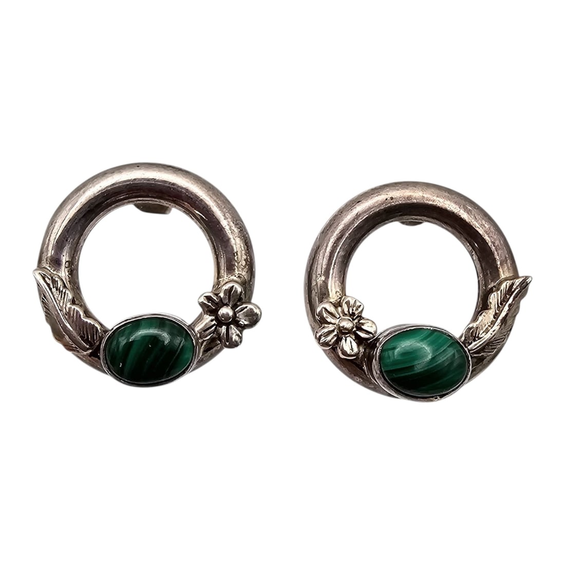 Southwestern Malachite Sterling Silver Circle Earrings 8.1g (1 of 4)