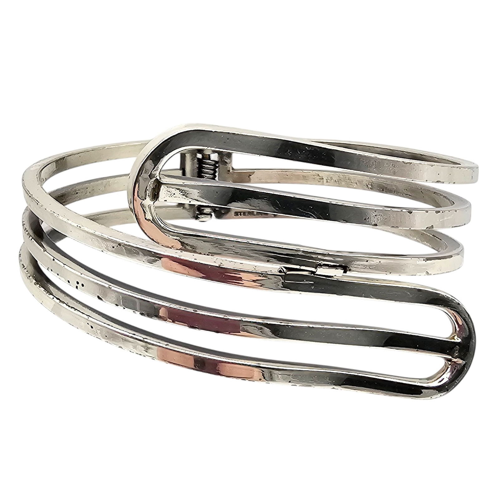 Signed Sterling Silver Open Band Hinge Bangle Bracelet 36.3g (1 of 3)