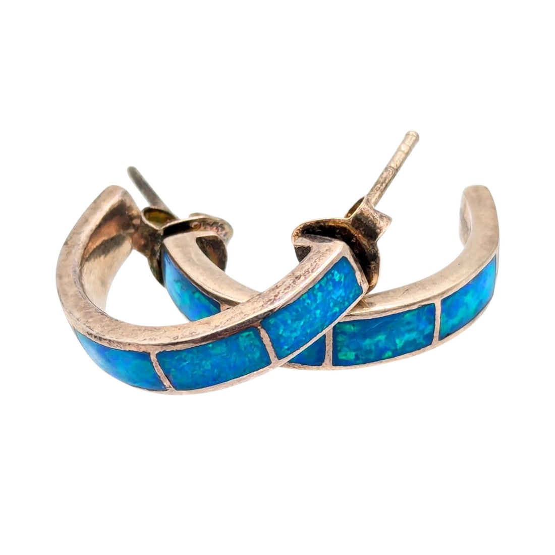 Sterling Zuni, Native American, Blue Opal(synthetic), Stud Earrings 4.3g (1 of 5)