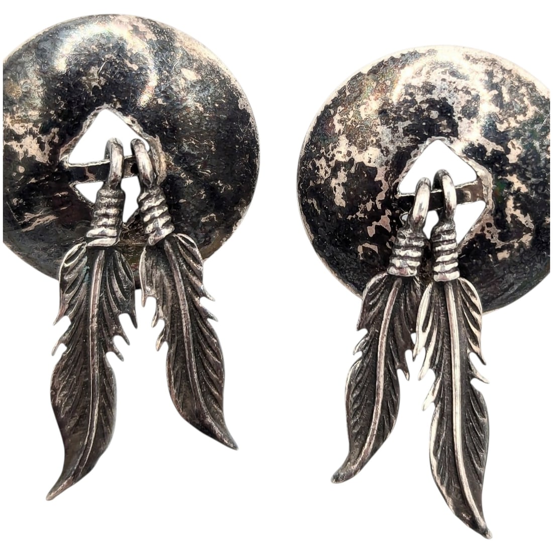Sterling Concho, Feather Earrings 4.5g (1 of 3)