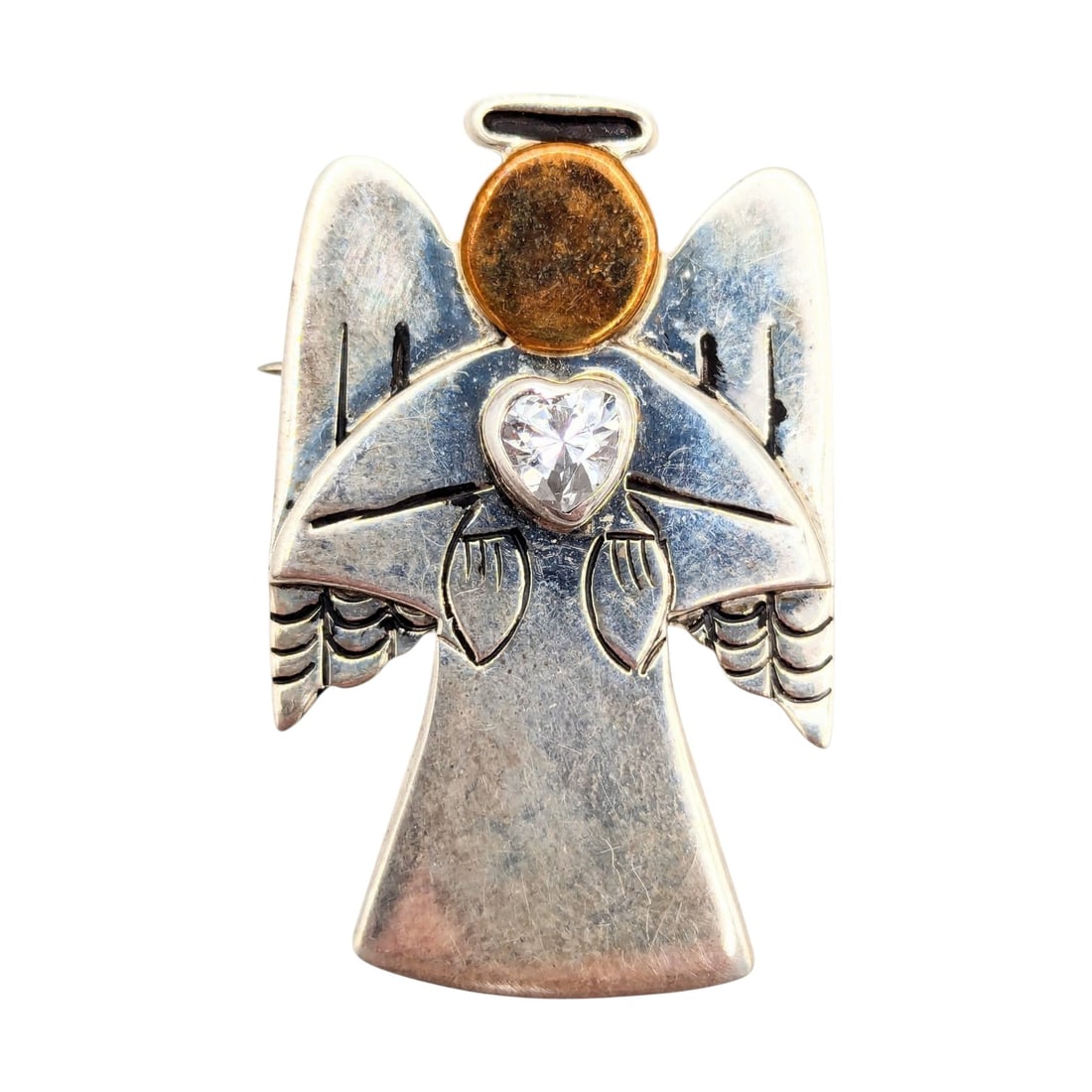 Sterling Two Tone, Clear Rhinestone, Angel Brooch, 12g: Sterling Two Tone, Clear Rhinestone, Angel Brooch, 12g