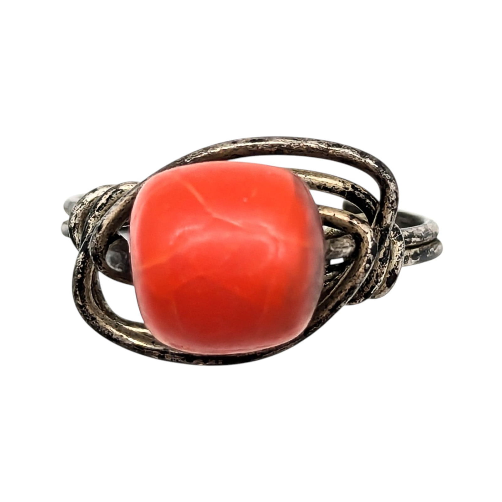 Sterling Orange Bead Ring Size 4.25, 1.5g (1 of 3)