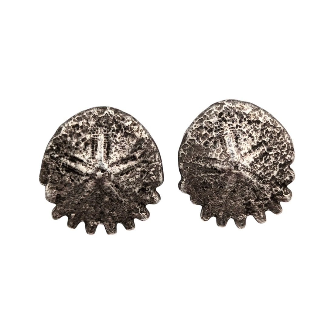 Sterling Silver Sand Dollar Earrings, 20g: Sterling Silver Sand Dollar earrings 20.16 g.