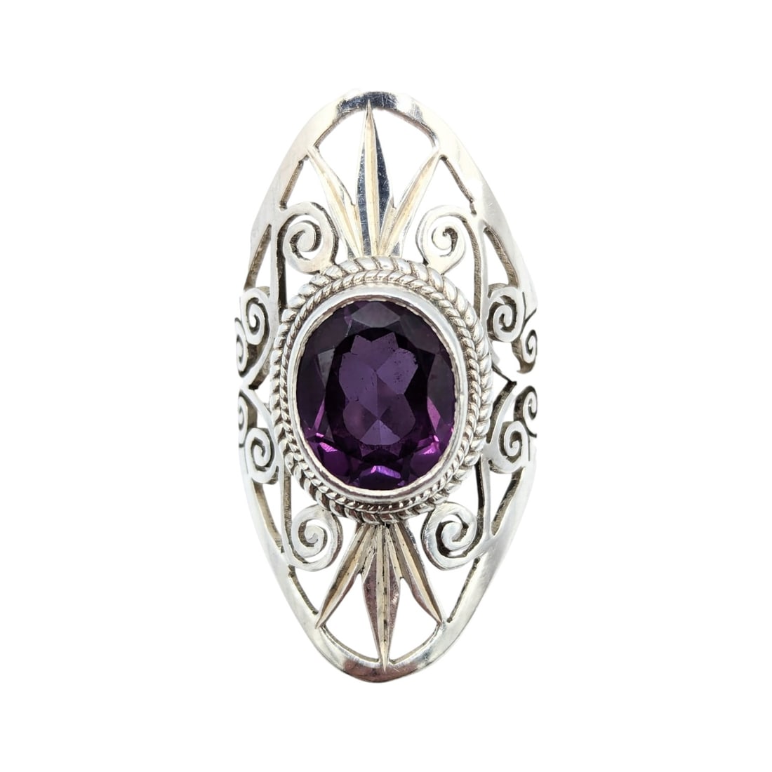 Sterling Purple Sapphire, Scroll Work, Ring Size 6.75, 7.3g (1 of 3)