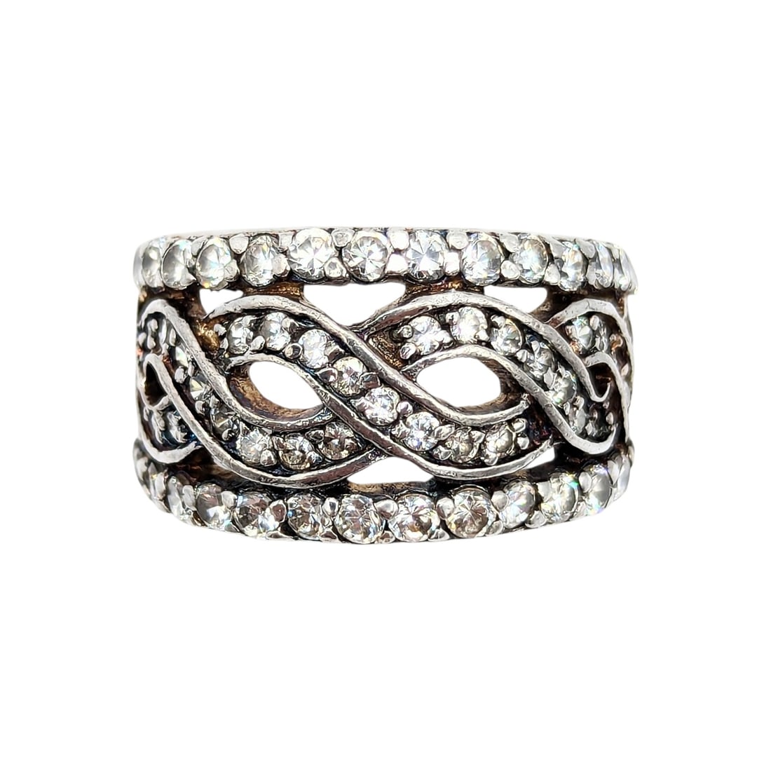 Sterling Rhinestones, Weave Design, Ring Size 5.25, 7.2g (1 of 3)
