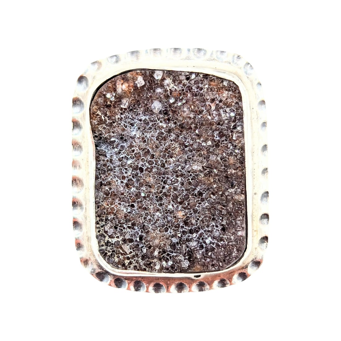 Sterling Durzy Quartz, Rectangle, Hammered Band, Ring Size 8.25, 10.5g: Sterling Druzy Quartz rectangle hammered band ring Sz. 8.25 10.5g