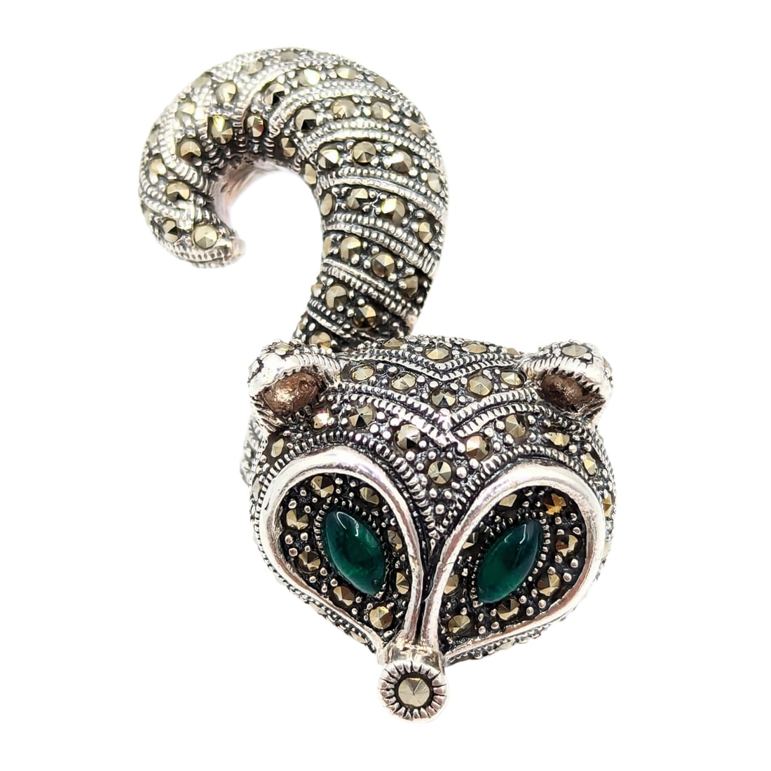 Sterling Marcasite, Green Resin Fox Ring Size 6.5, 19.5g: Sterling Marcasite, Green Resin, Fox Ring Size 6.5, 19.5g