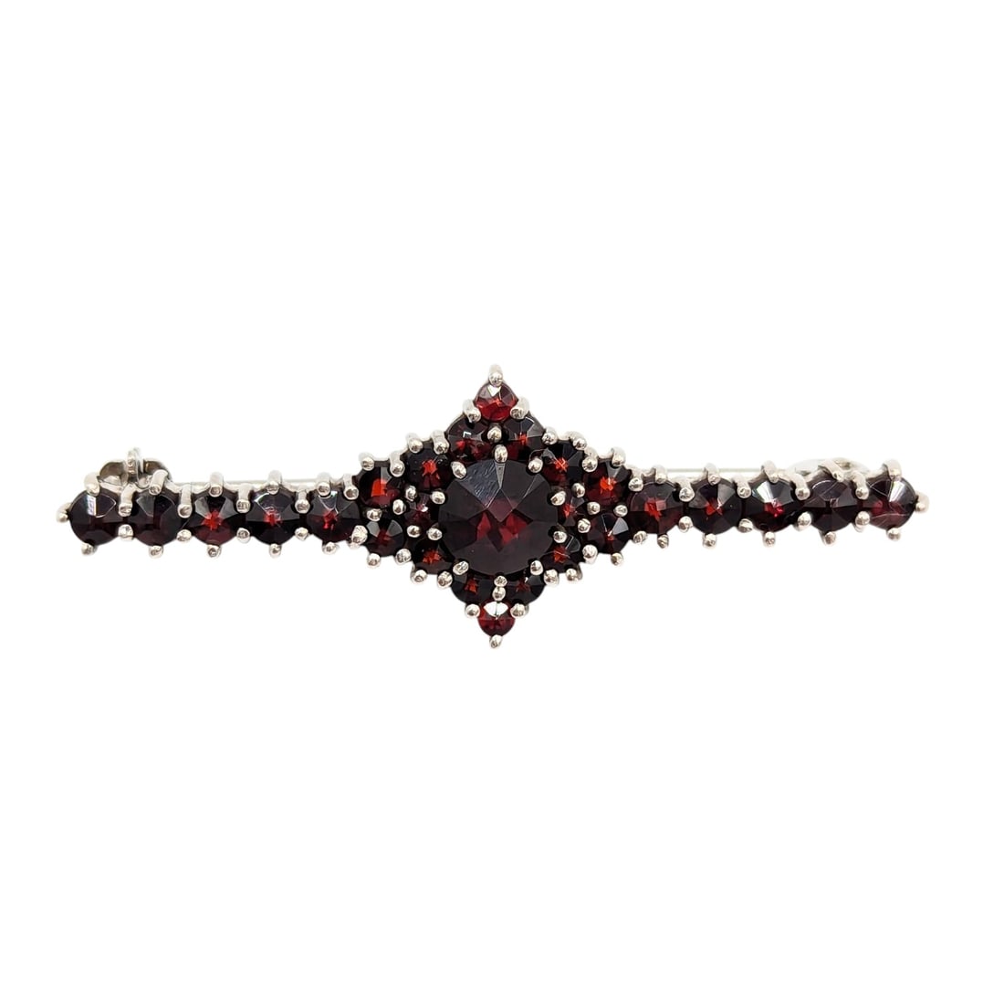 Sterling Garnet, Long Diamond Shaped Brooch 3.3g (1 of 3)