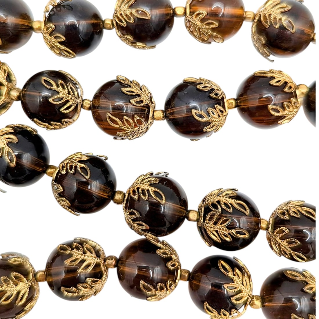 Crown Trifari, Amber Color Bead, Gold Tone, Leaf Design, Necklace 81.6g: Crown Trifari amber color bead gold tone leaf design necklace 81.6g