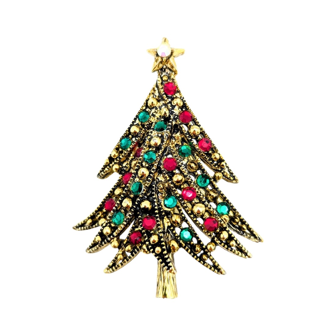Hollycraft Gold Tone Rhinestone Christmas Tree Brooch 17.1g: Hollycraft rhinestone gold tone christmas tree brooch 17.1g