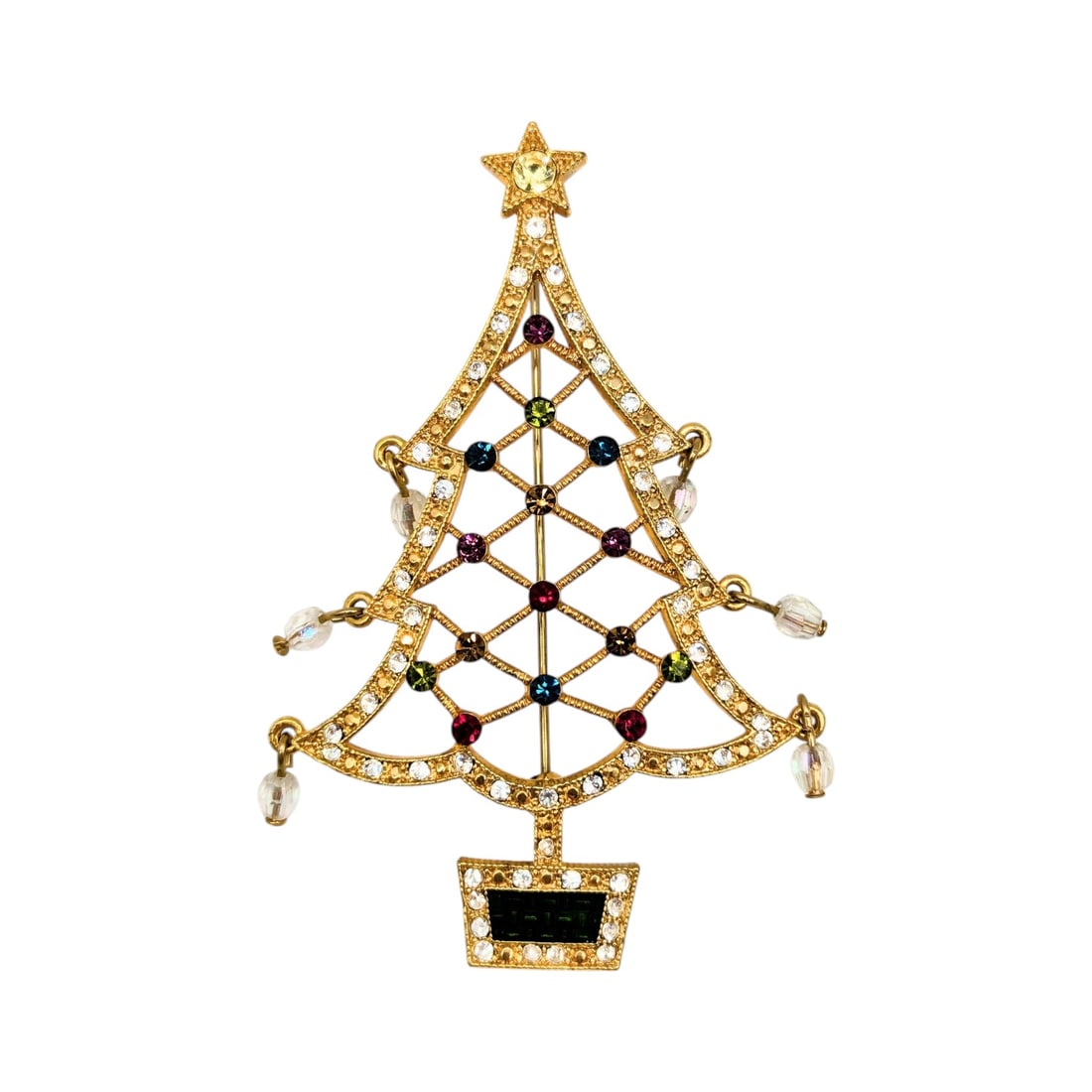 Avon Gold Tone multi color Rhinestones Christmas Tree Brooch 11.8g: Avon 2005 2nd annual multi color rhinestones gold tone christmas tree brooch 11.8g