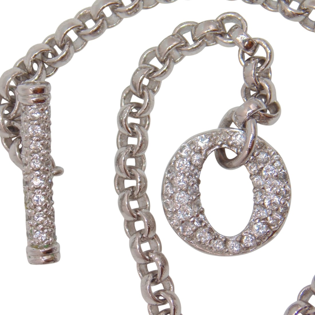 Sterling Clear Quartz Encrusted Latch On Cable Chain Bracelet 9.8g (1 of 4)