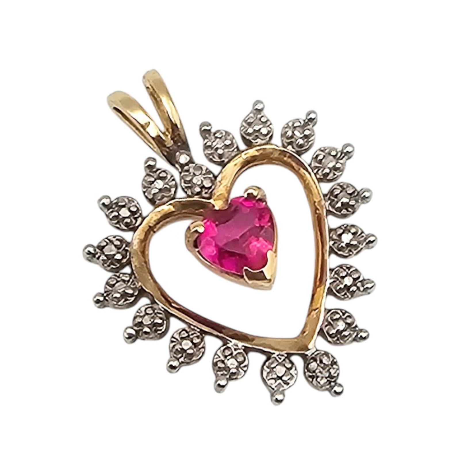 Signed GTR 10K Gold Ruby Diamond Heart Pendant 1.6g (1 of 4)