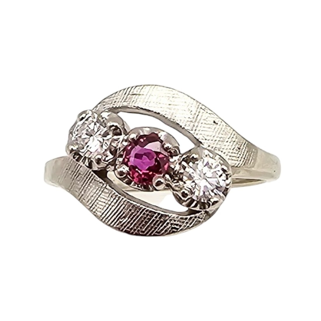 14K White Gold Ruby Diamond Cocktail Ring Size 4.25, 3.1g (1 of 4)