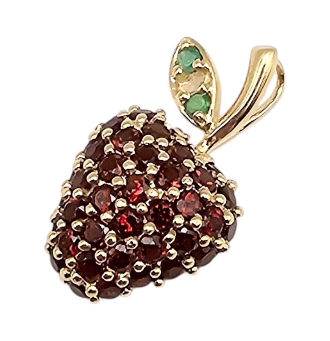 CRP 14K Gold Garnet, and Emerald Gemstone Strawberry Pendant 2.1g: CRP Garnet, and Emerald Gemstone 14K Gold Strawberry Pendant 2.1 G Approximately 2 TCW