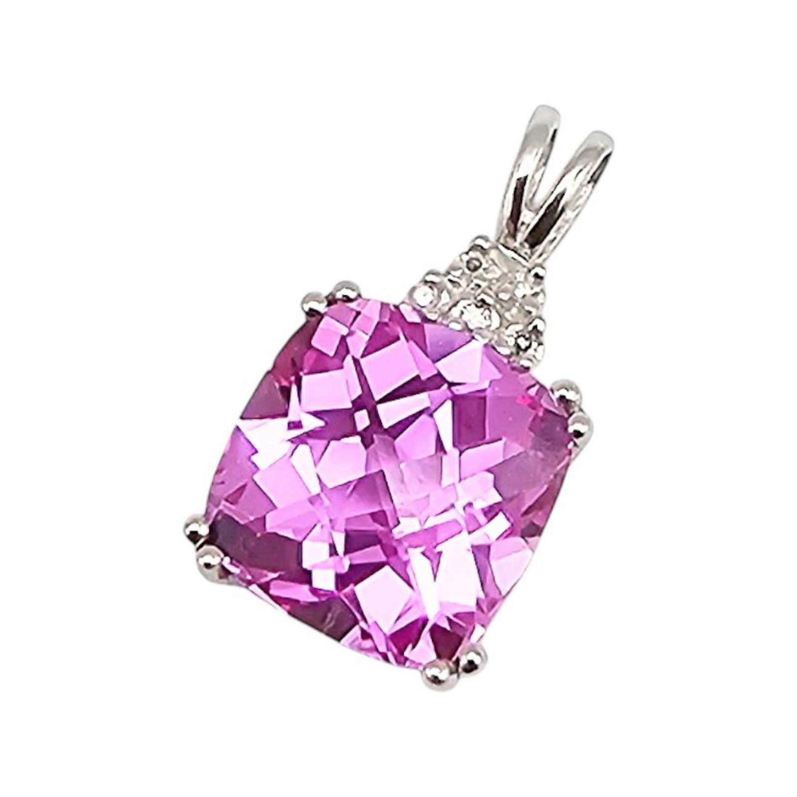 10K White Gold Cushion Cut ruby Pendant 4 TCW 2.5G (1 of 4)