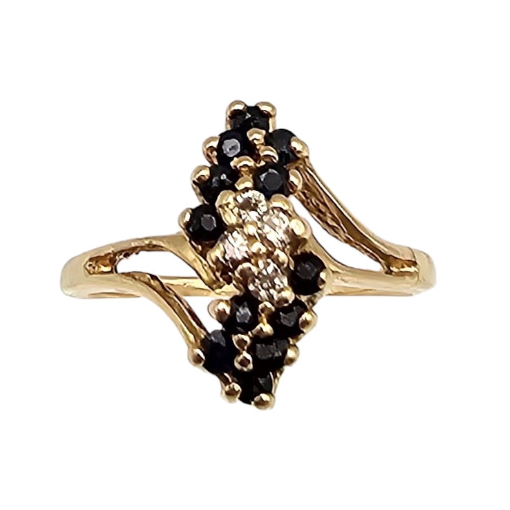 14K Gold Diamond Sapphire Cocktail Ring Size 4, 2.3g (1 of 4)
