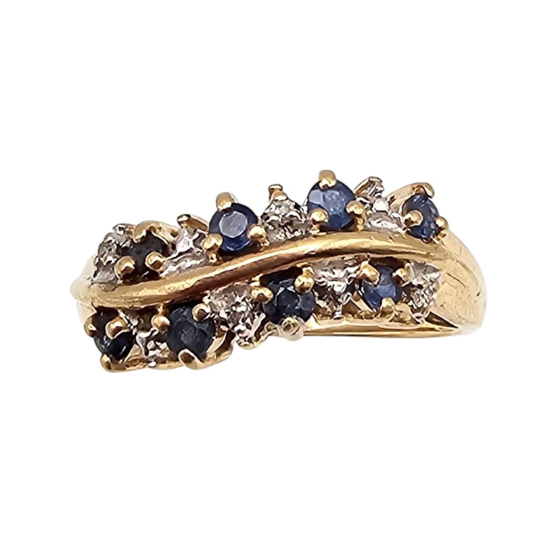 ESX 10K Gold Sapphire Diamond Cocktail Ring Size 6.75 2.7g: ESX 10K Gold Sapphire Diamond Cocktail Ring Size 6.75 2.7g Approximately 0.24 TCW 0.24 TCW