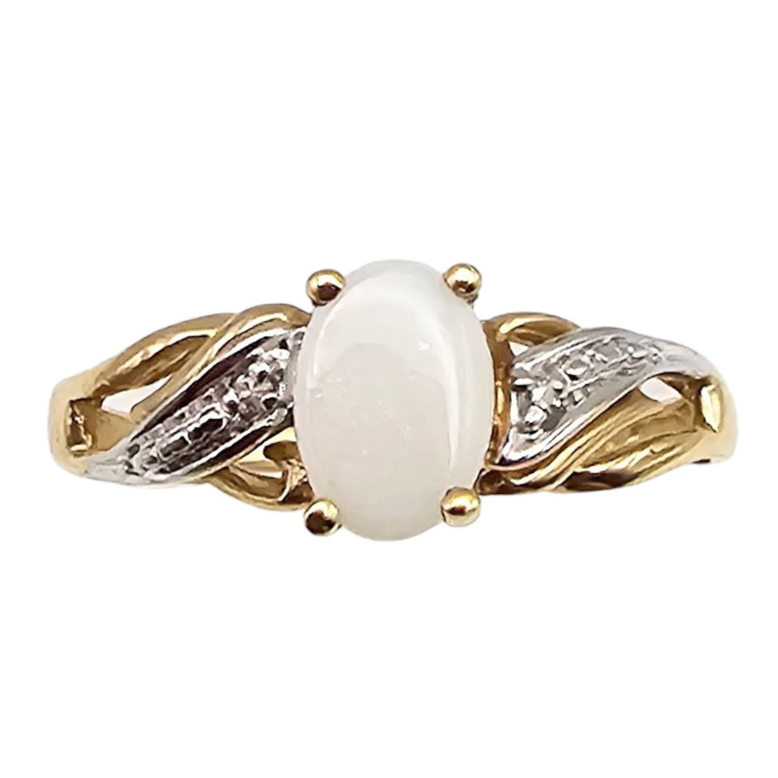 AFJC 10K Gold Opal Diamond Cocktail Ring Size 6.75, 1.9g: AFJC 10K Gold Opal Diamond Cocktail Ring Size 6.75, 1.9g Approximately 0.77 TCW