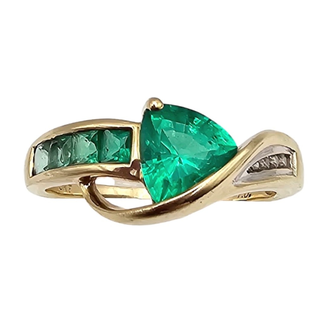 F.D. 10K Gold Emerald Diamond Cocktail Ring Size 7.75, 3.4g: F.D. 10K Gold Emerald Diamond Cocktail Ring Size 7.75, 3.4g Approximately 1.40 TCW 0.04 TCW